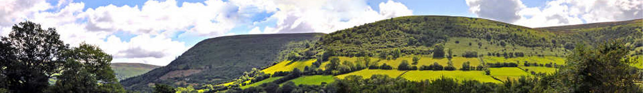 Panoramic view of Llanthony Valley from Broadley Barn Cottages